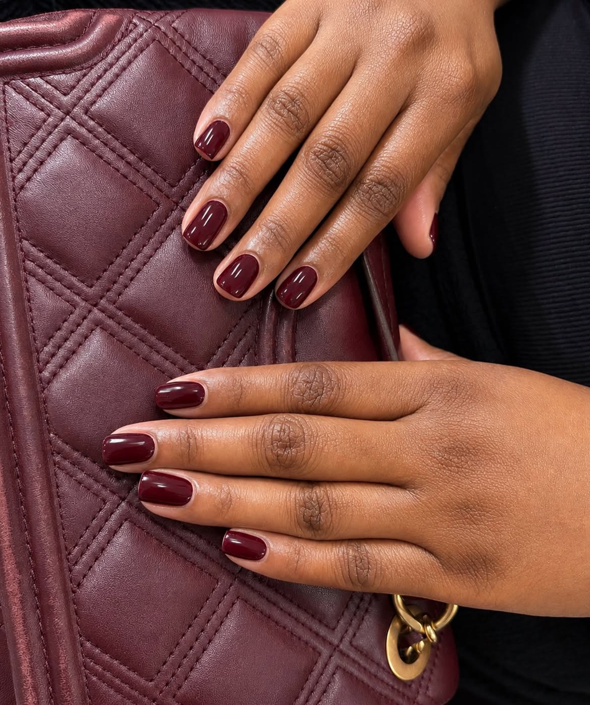 Deep Burgundy Glossy Square Nails