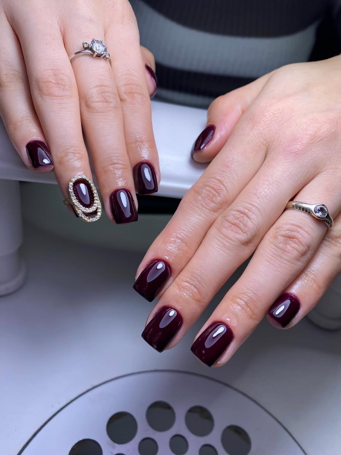 Deep Burgundy Glossy Square Nails