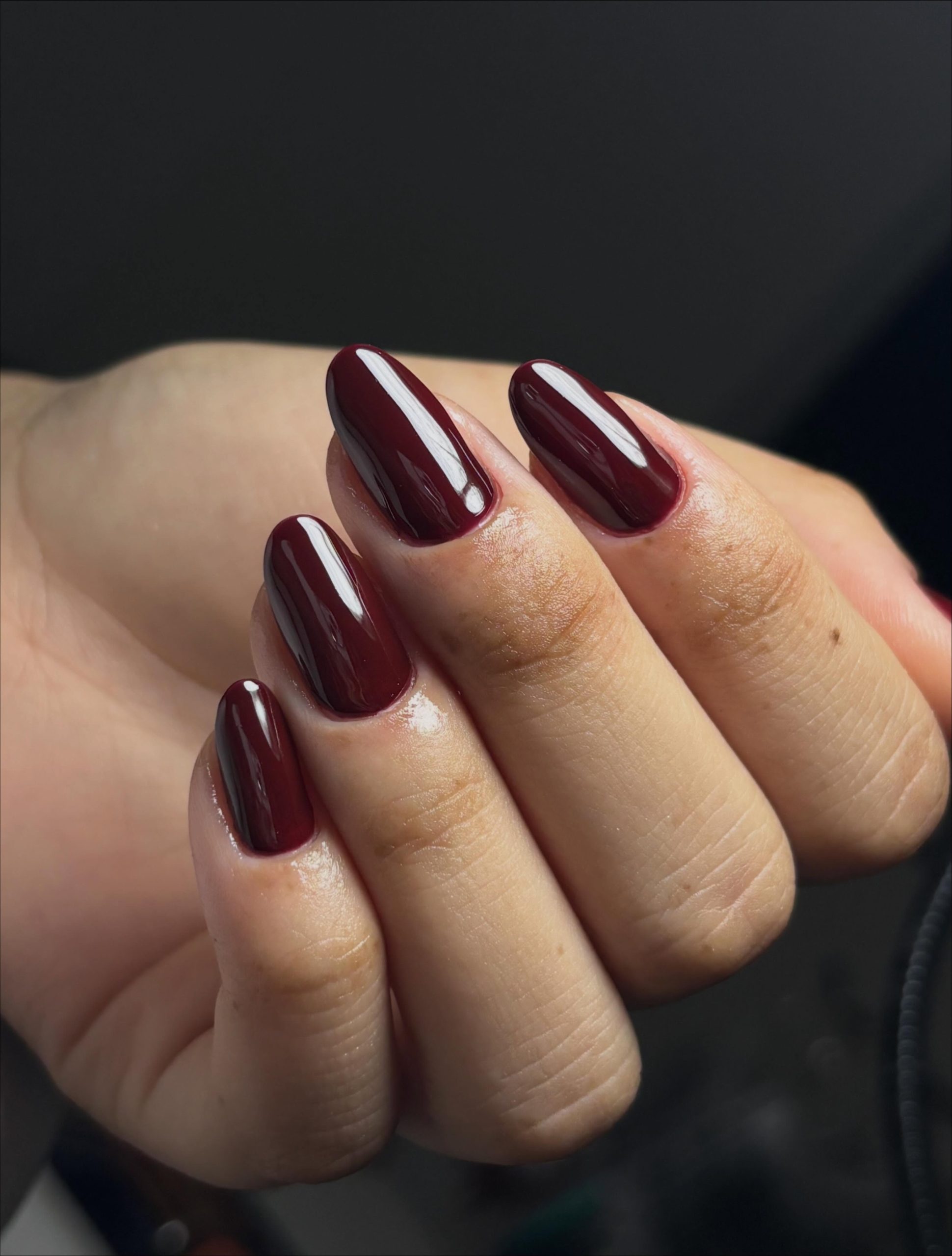 Deep Burgundy High Gloss Oval Nails