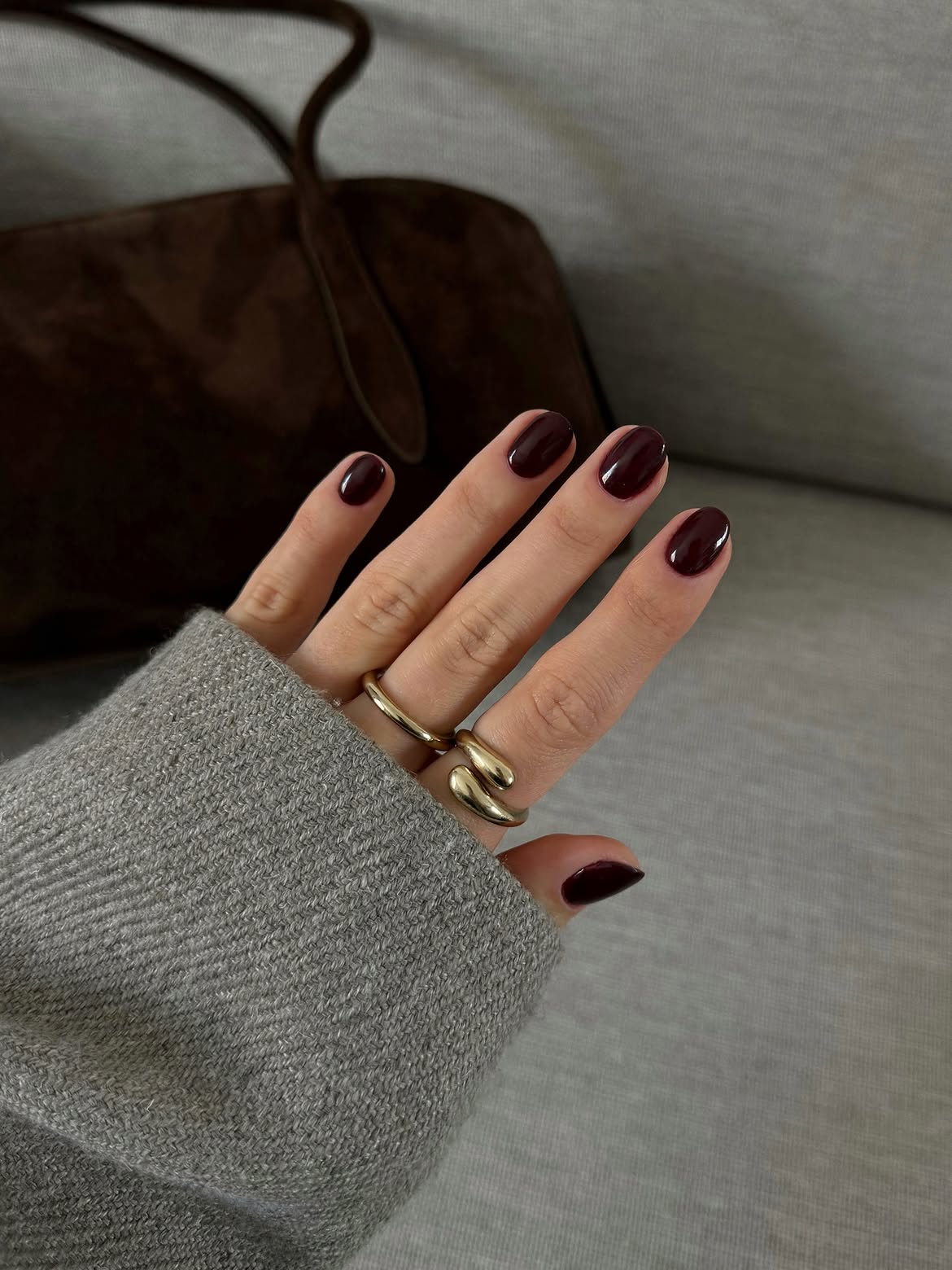 Deep Burgundy High Gloss Oval Nails