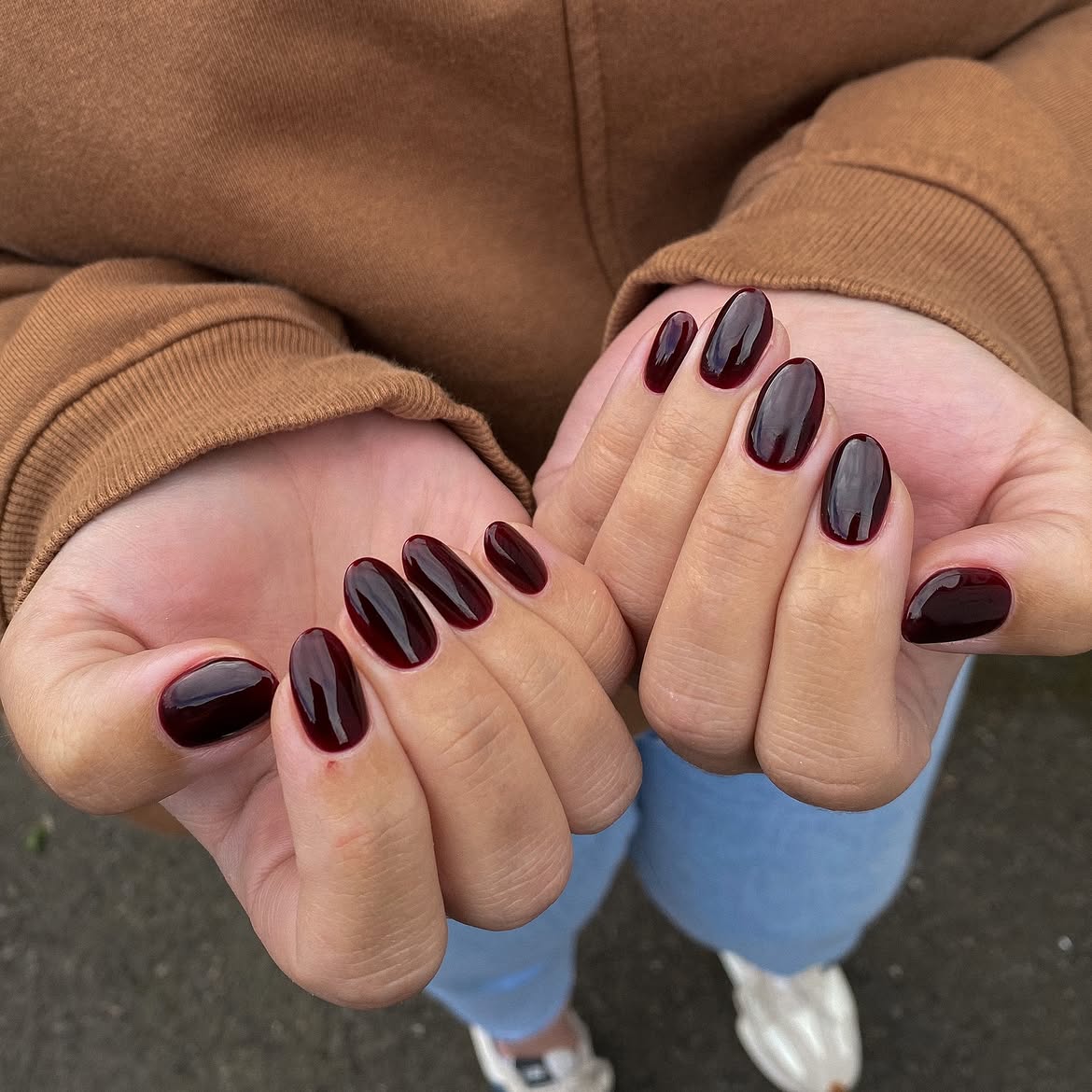 Deep Burgundy Jelly Oval Nails