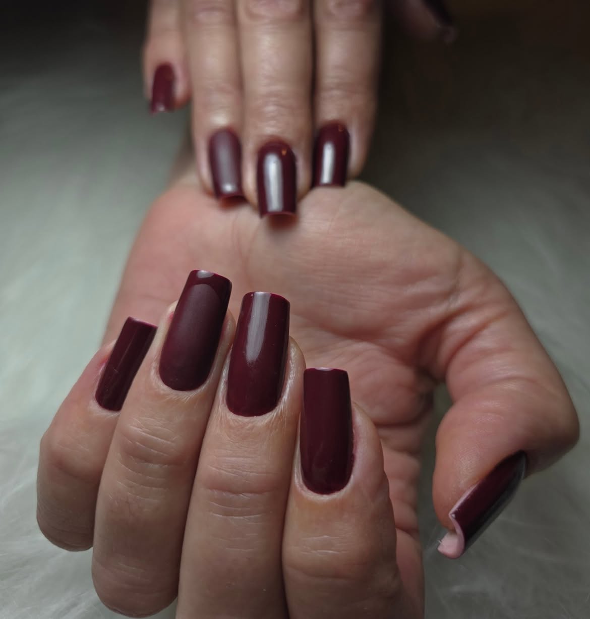 Deep Burgundy Matte Square Nails