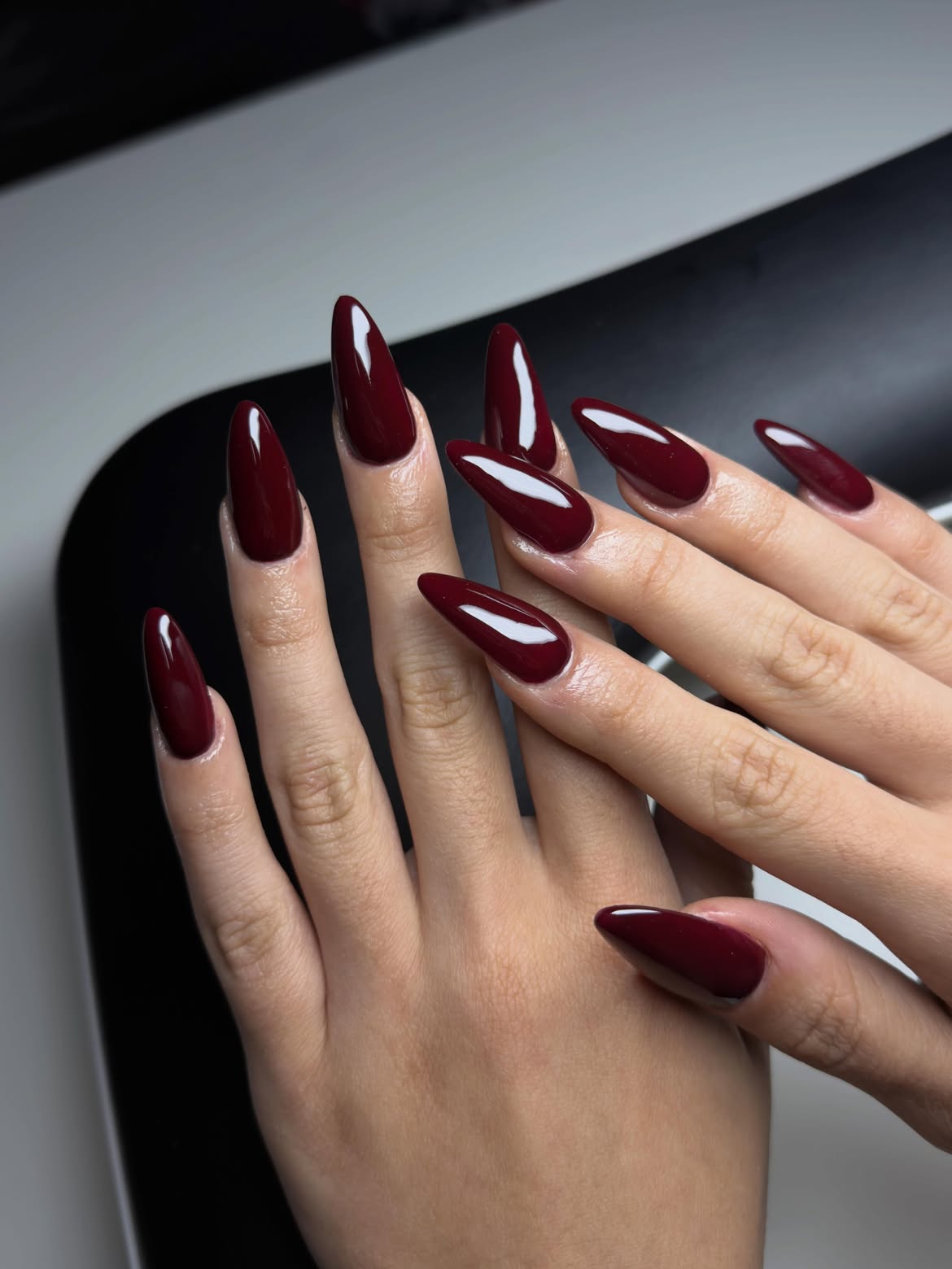 Deep Burgundy Stiletto Glossy Nails