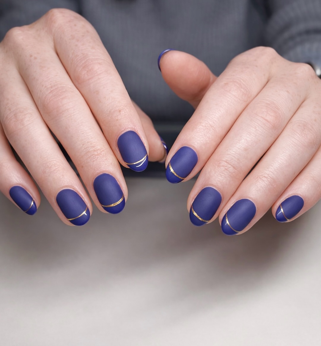 Deep Indigo Matte French With Gold Accent