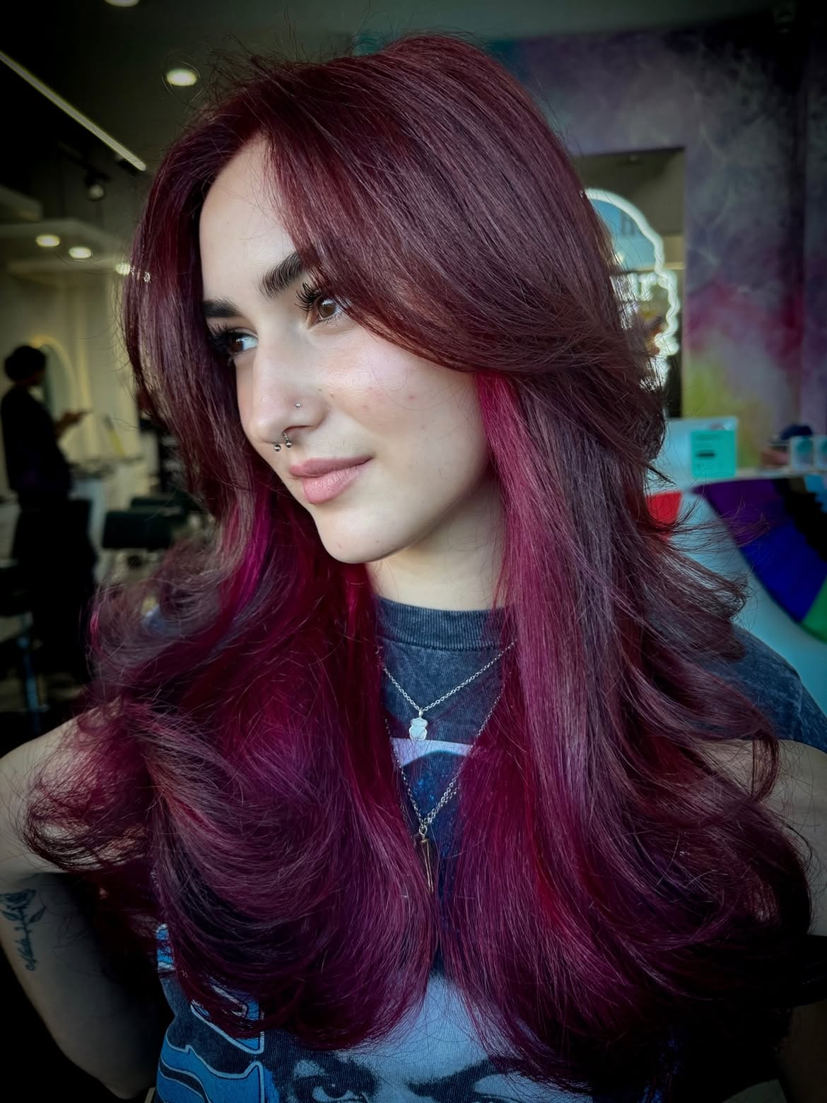 Deep Plum And Hot Pink Face Framing Layers