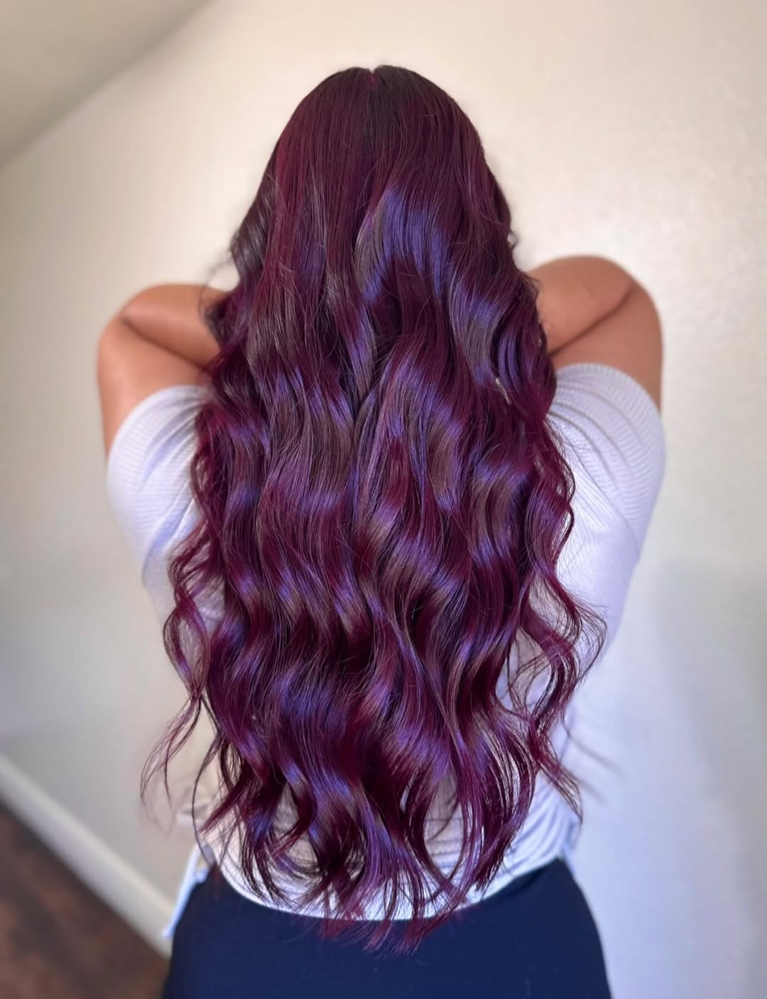 Deep Plum Dimensional Waves On Long Hair