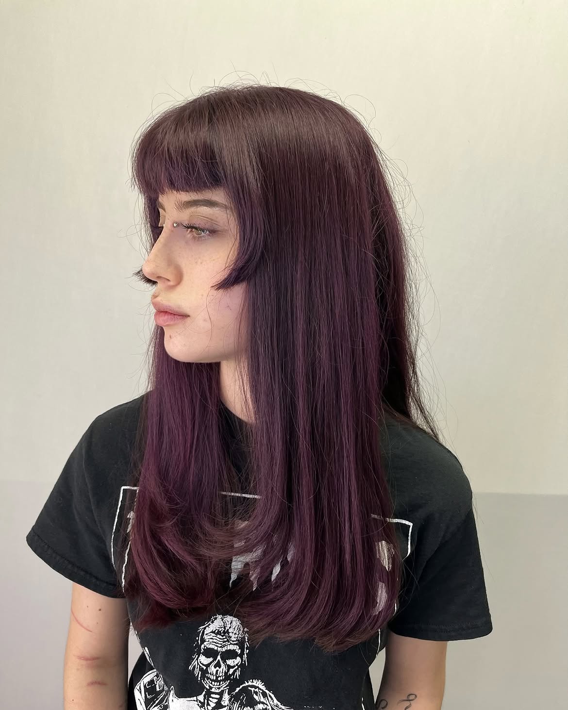 Deep Plum Long Cut With Bold Face Framing
