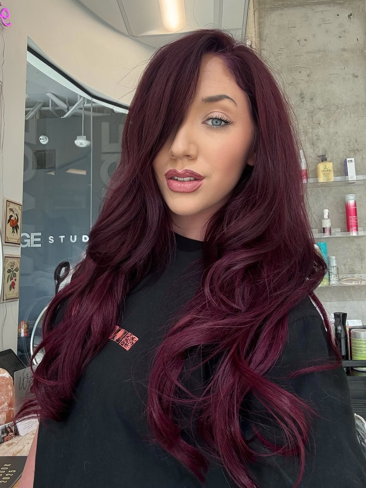 Deep Plum Long Layers With Deep Side Part