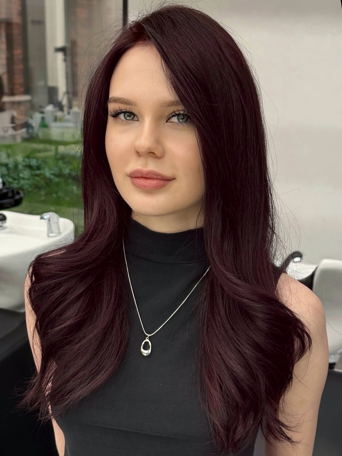Deep Plum Long Layers With Soft Side Part