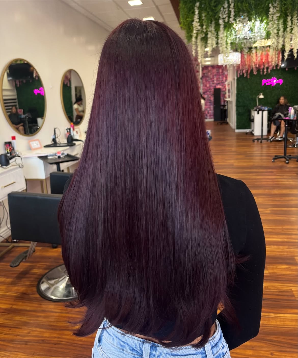 Deep Plum Long Sleek Haircut