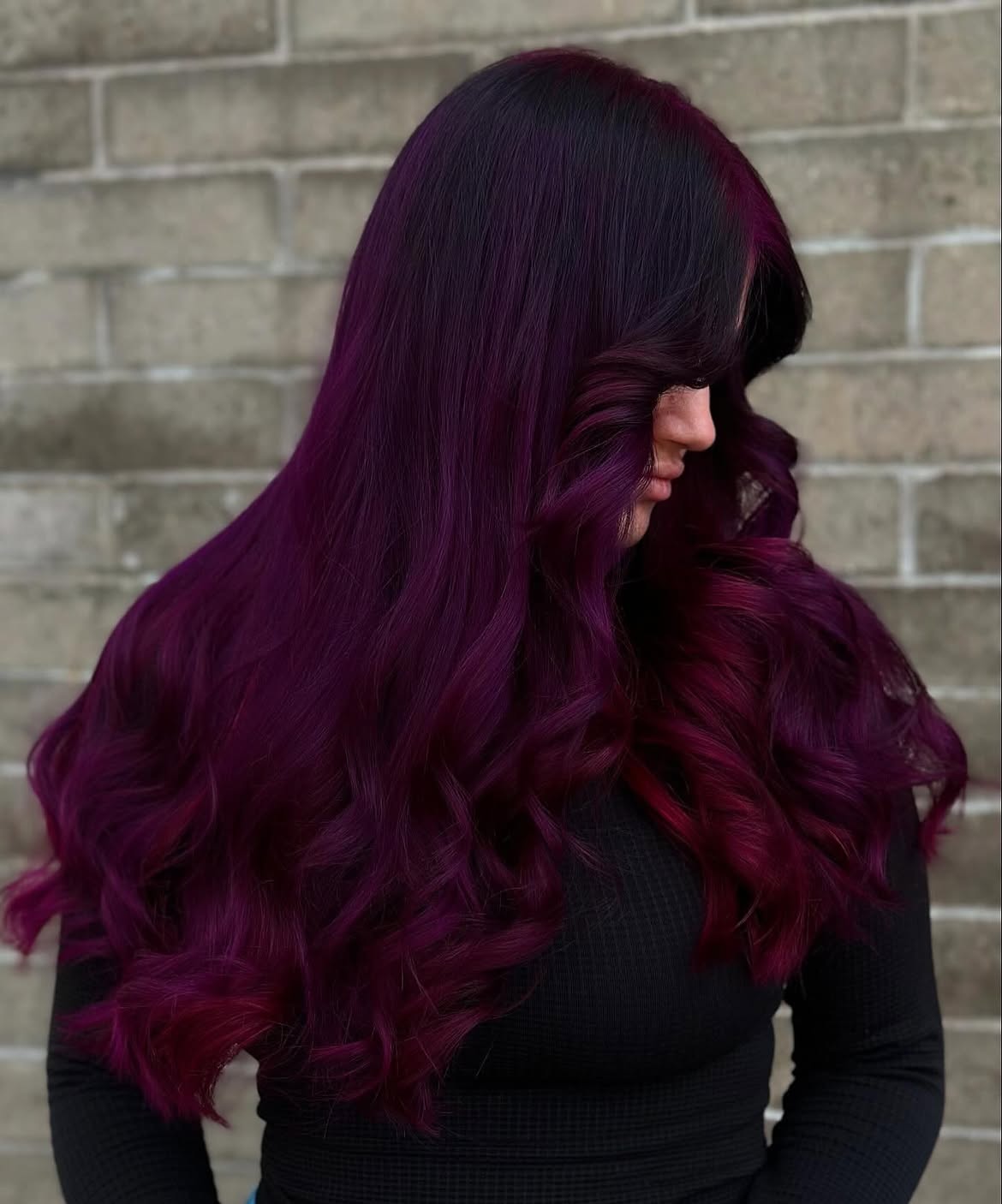 Deep Plum Waves With Dark Shadow Root