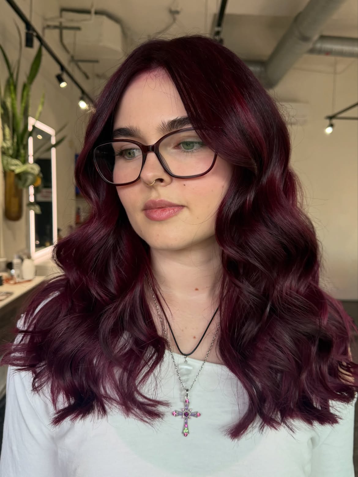 Deep Plum Waves With Soft Face Framing Layers