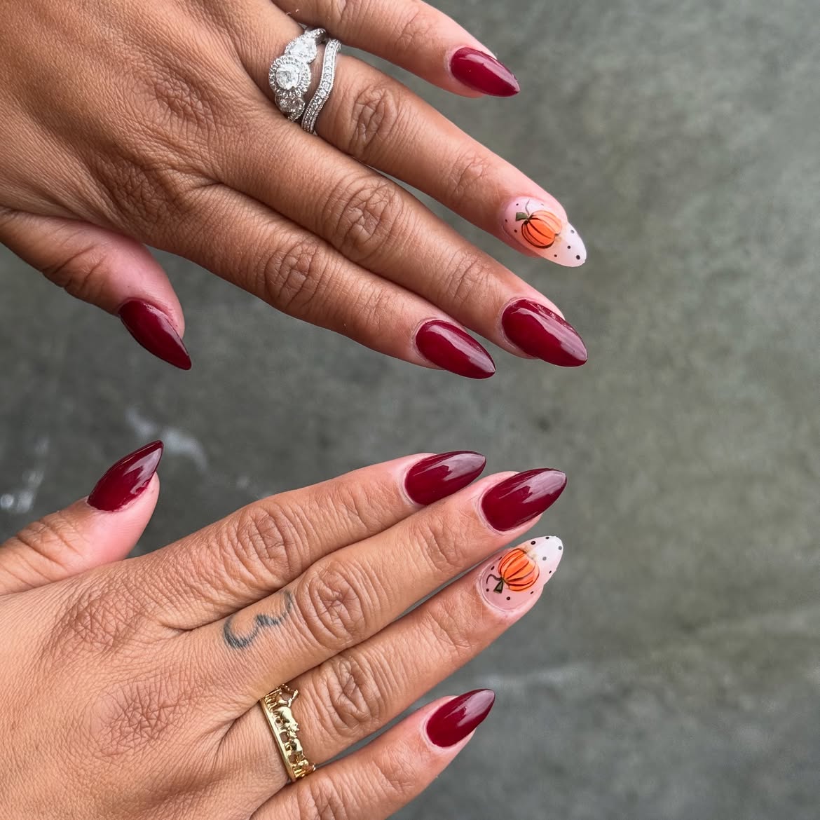 Deep Red Pumpkin Patch Halloween Almond Nails