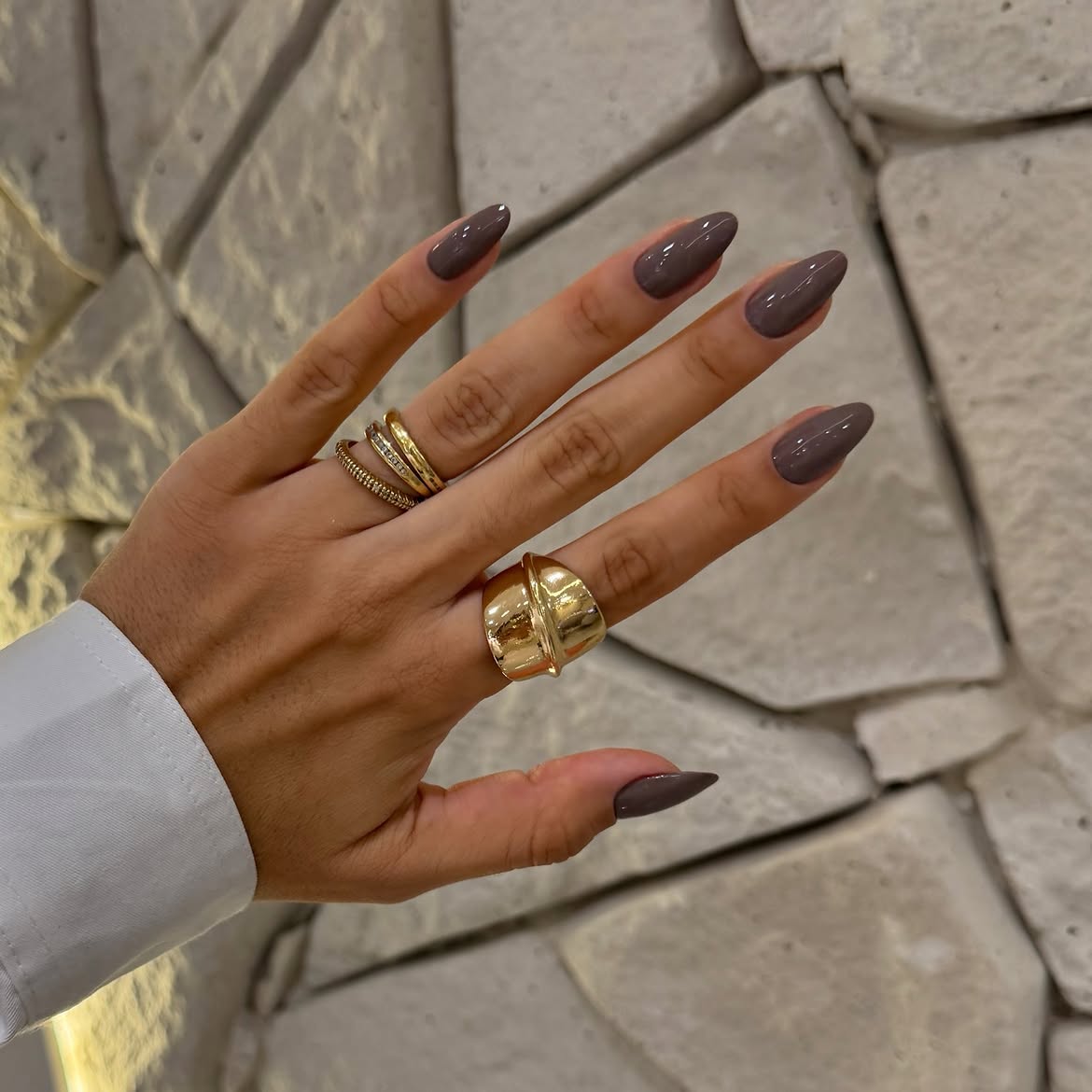 Deep Taupe Glossy Almond Shape Nails