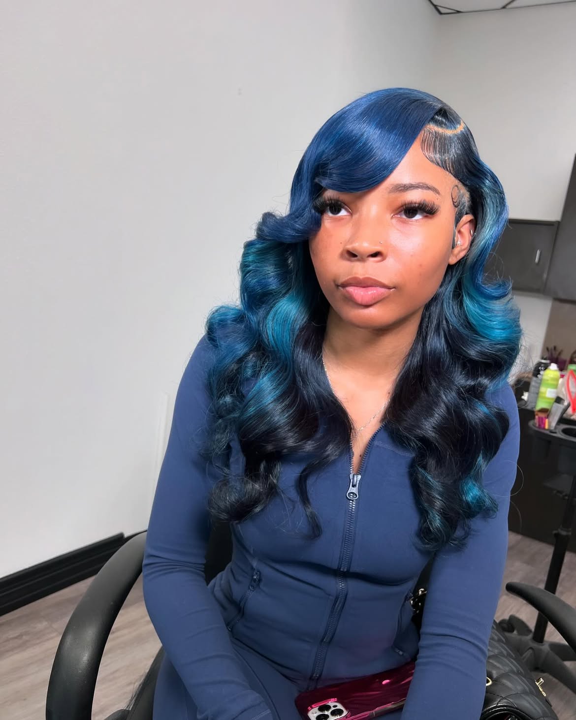 Deep Teal & Black Vintage Hollywood Waves