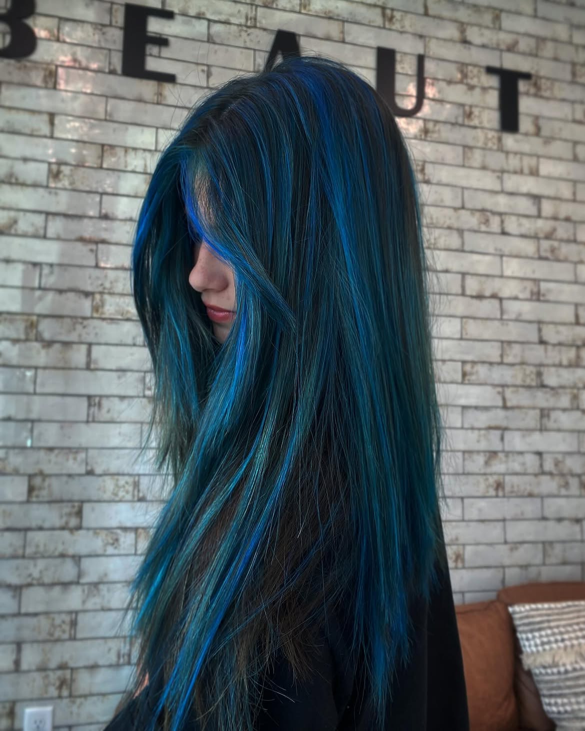 Deep Teal & Electric Blue Peekaboo Streaks