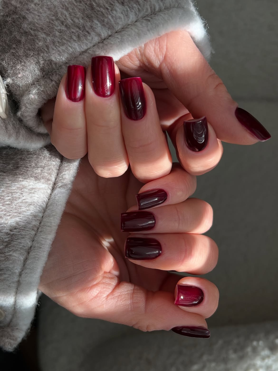 Deep Wine Glossy Ombre Square Nails