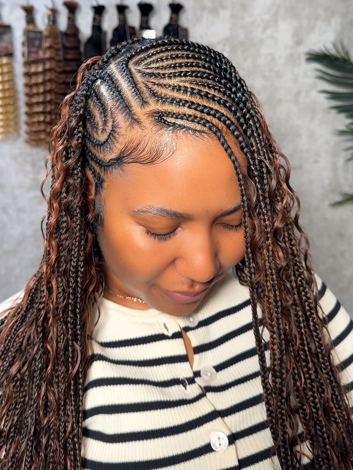 Diagonal Cornrows With Flowing Box Braids