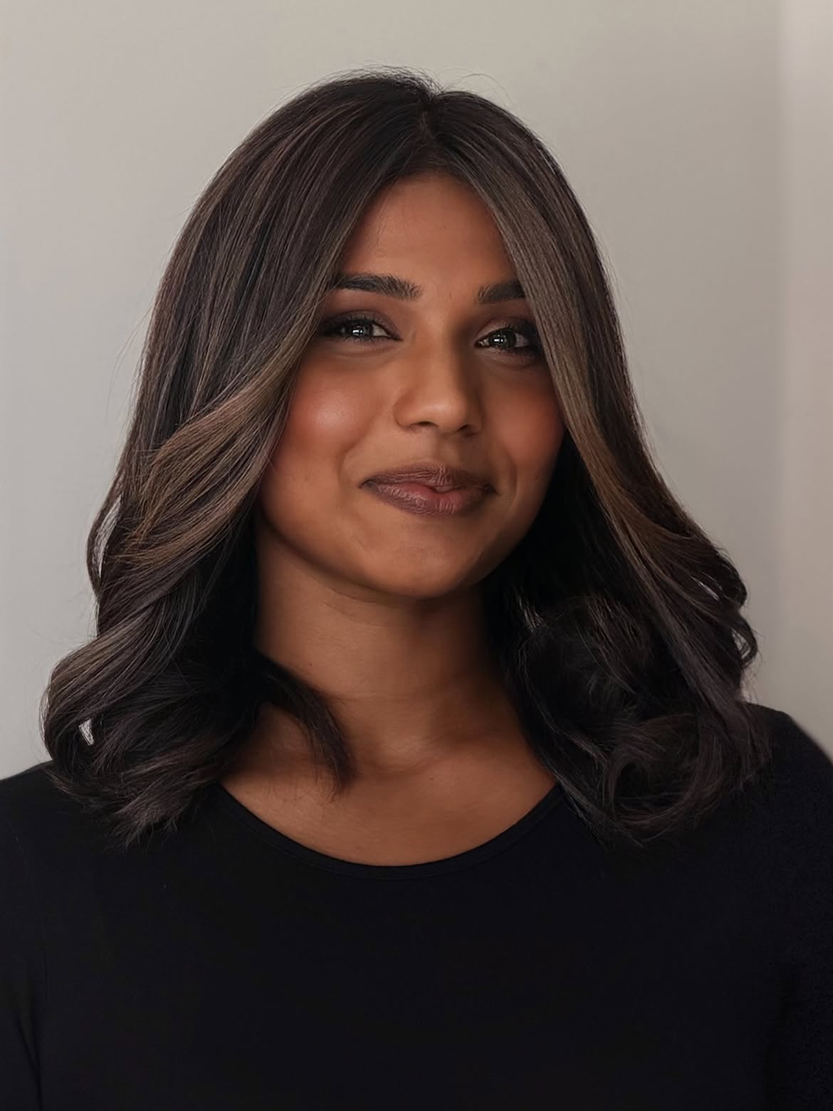 Dimensional Ash Blonde Balayage On Dark Wavy Lob