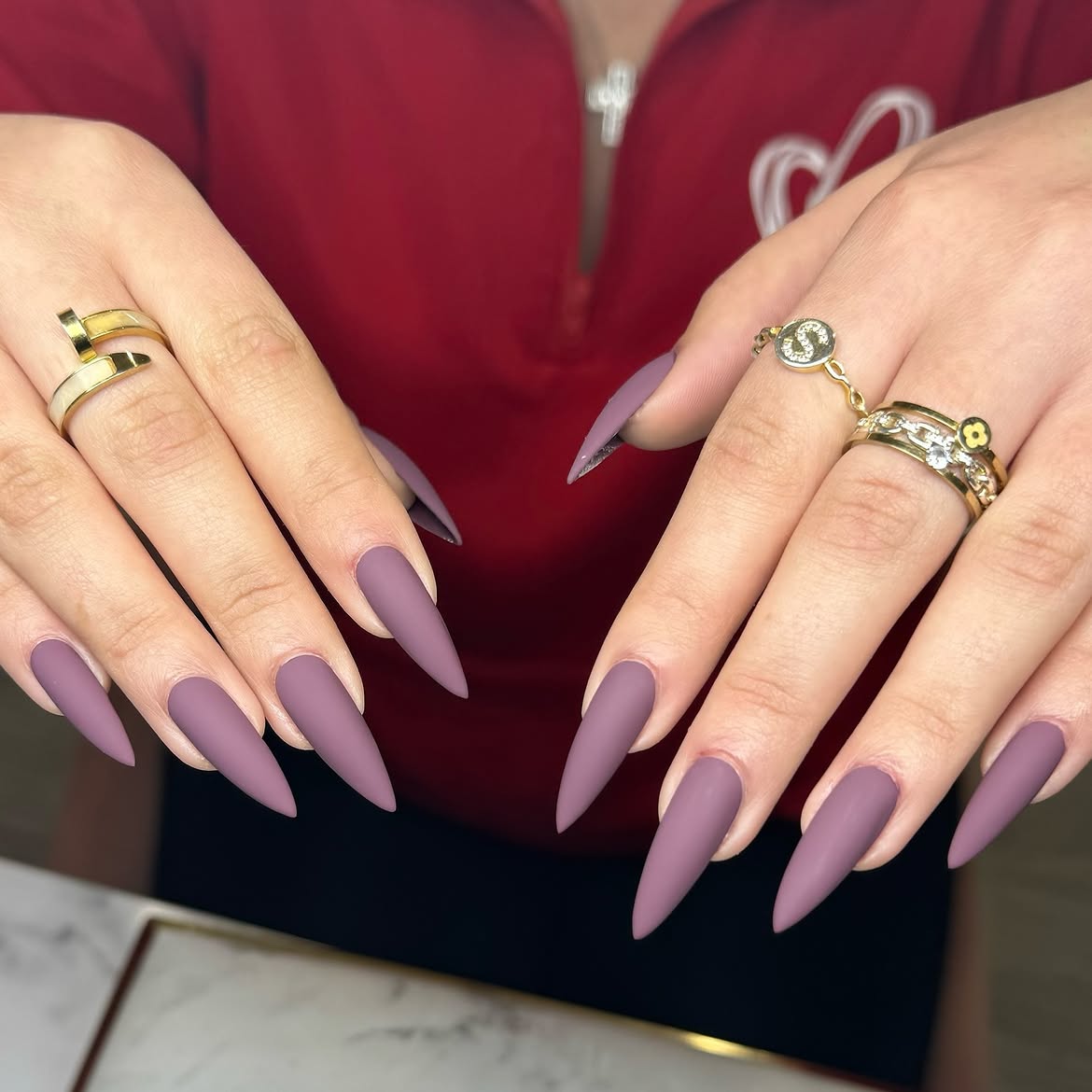 Dusty Mauve Matte Stiletto Nails