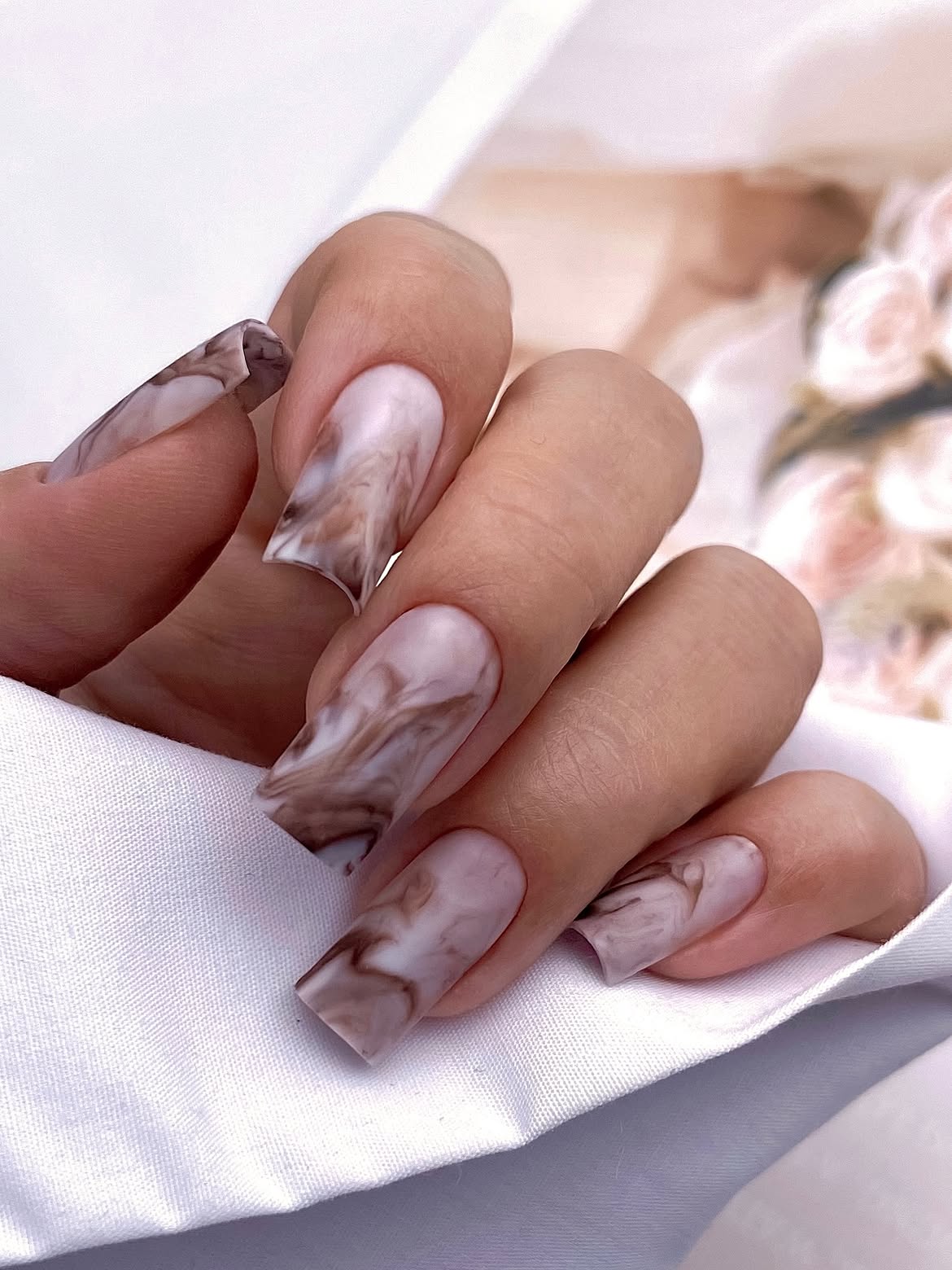 Earthy Marble Swirl Square Nails