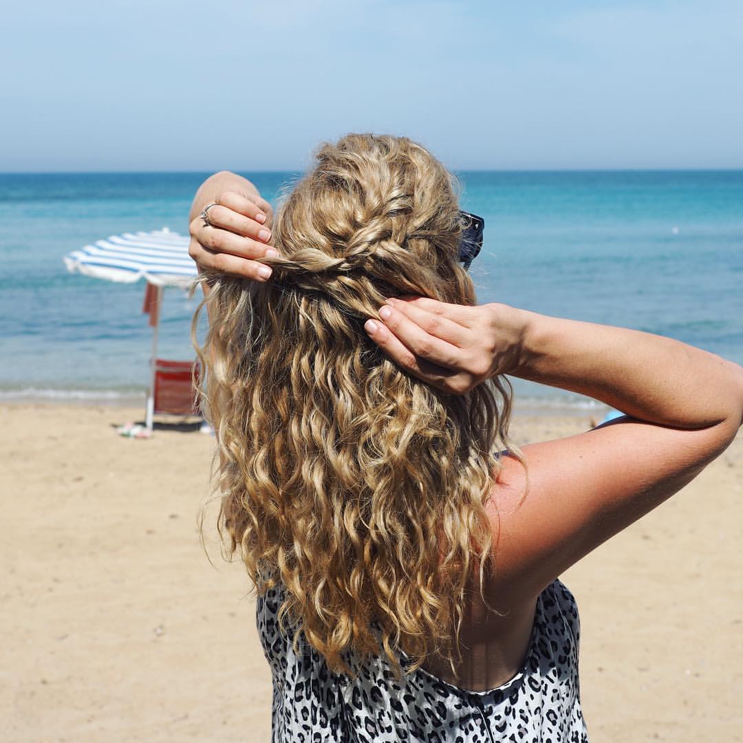 Effortless Half-Up French Braid On Beachy Curls