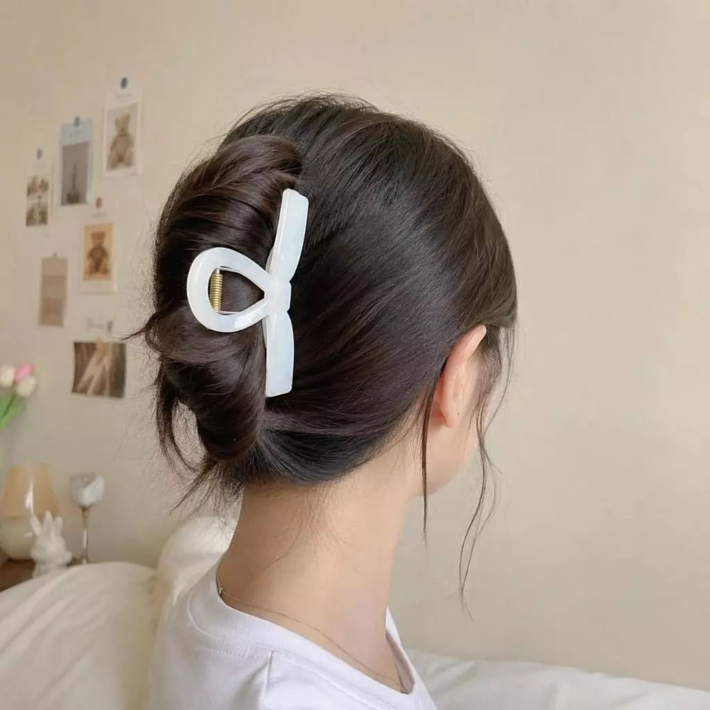 Effortless Matte White Claw Clip Low Bun