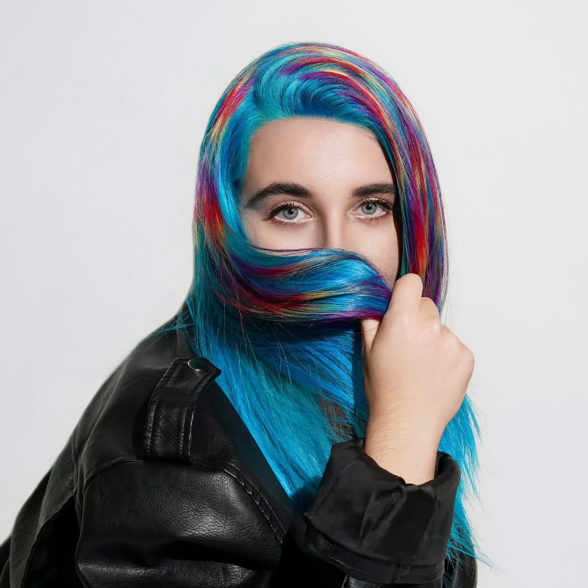 Electric Blue Hair With Vibrant Rainbow Streaks