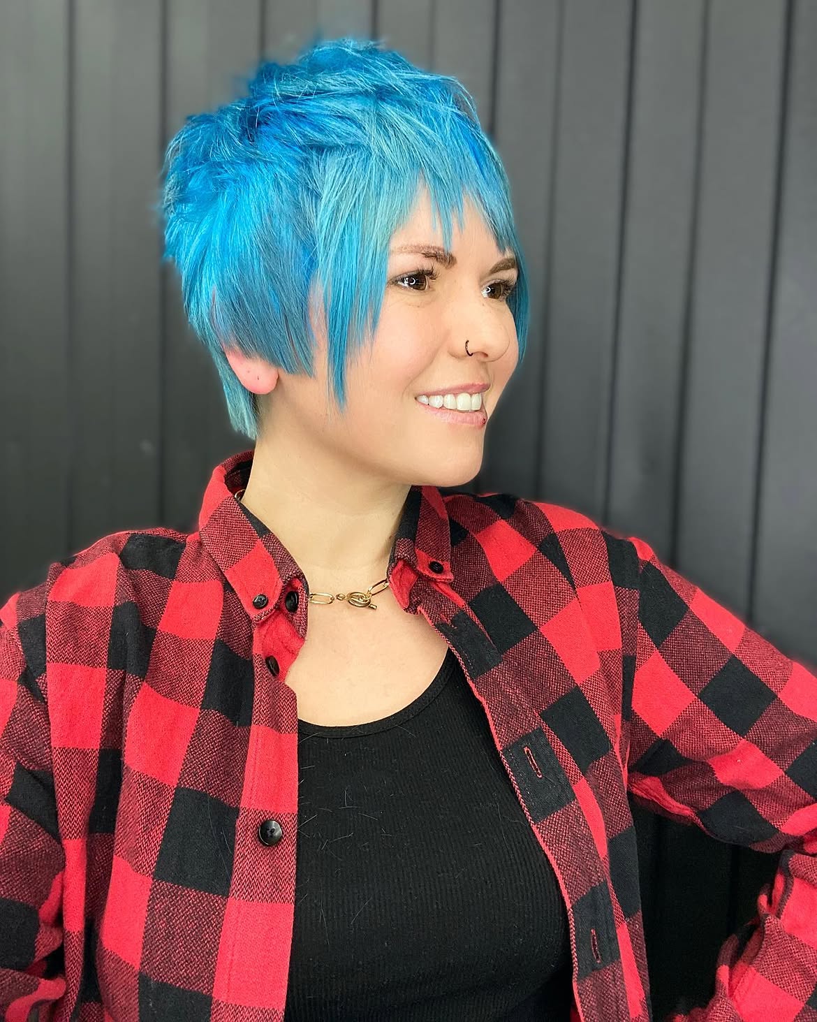 Electric Blue Shaggy Pixie With Piecey Bangs