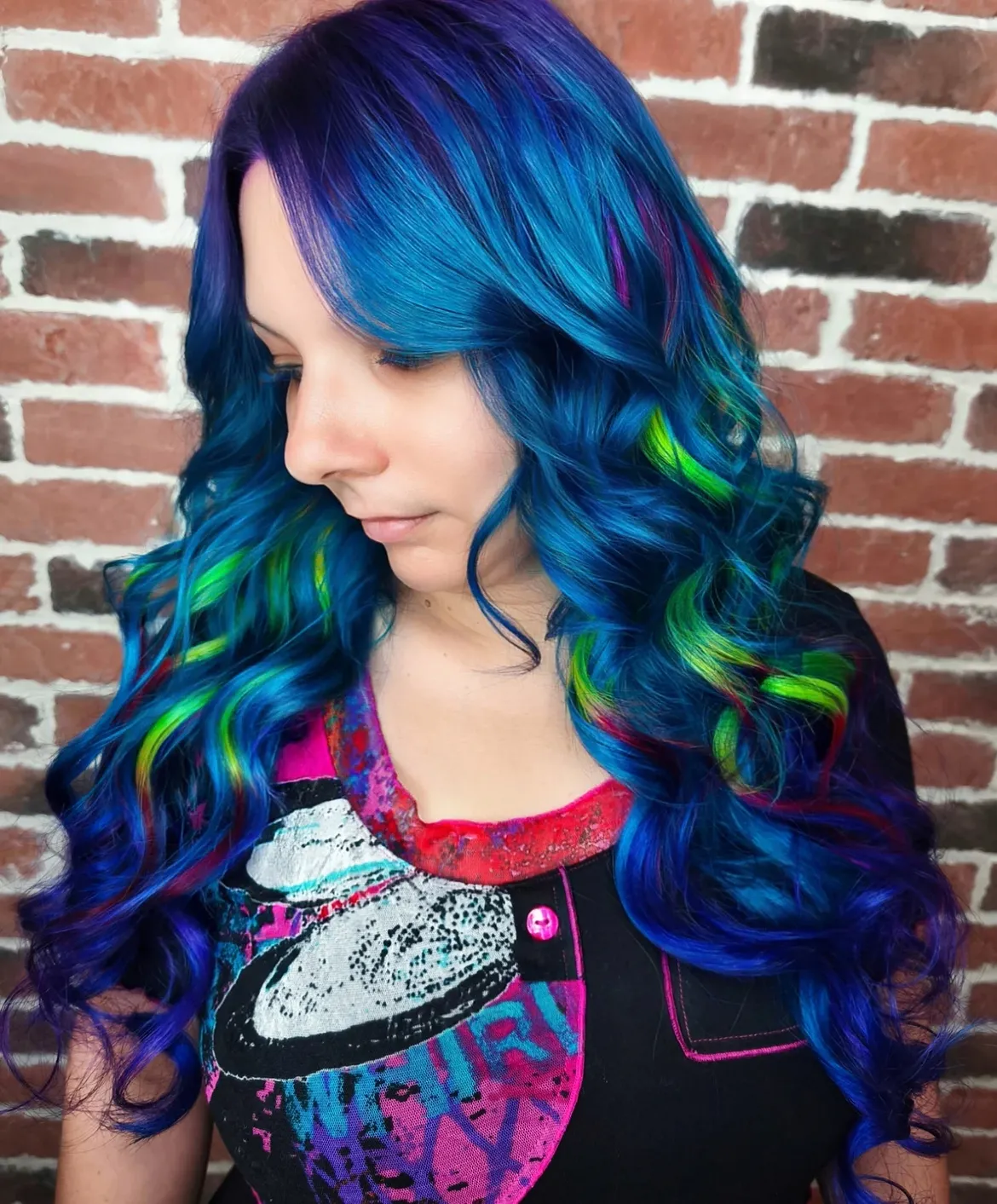 Electric Blue With Neon Accents Curls