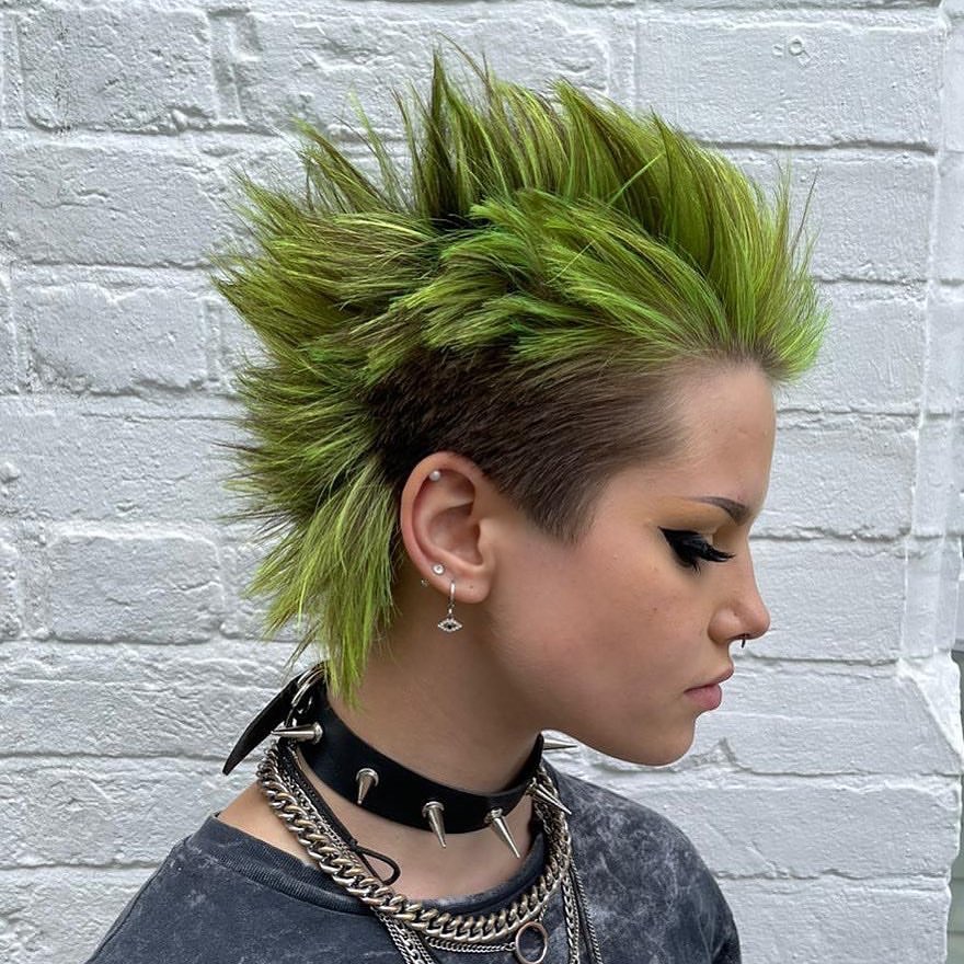 Electric Lime Green Punk Mohawk With Undercut