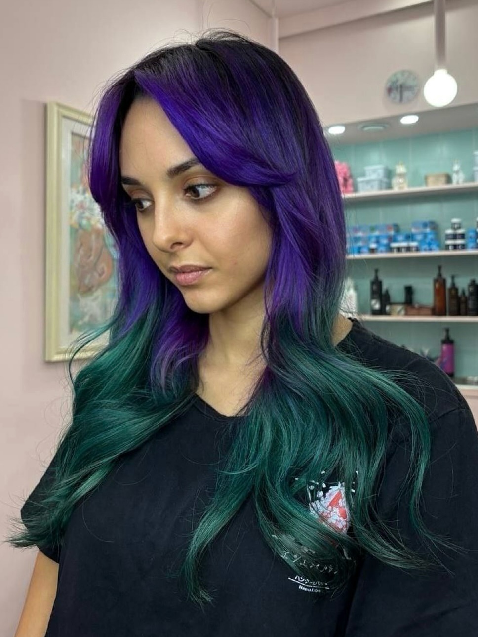 Electric Purple To Teal Ombre Waves