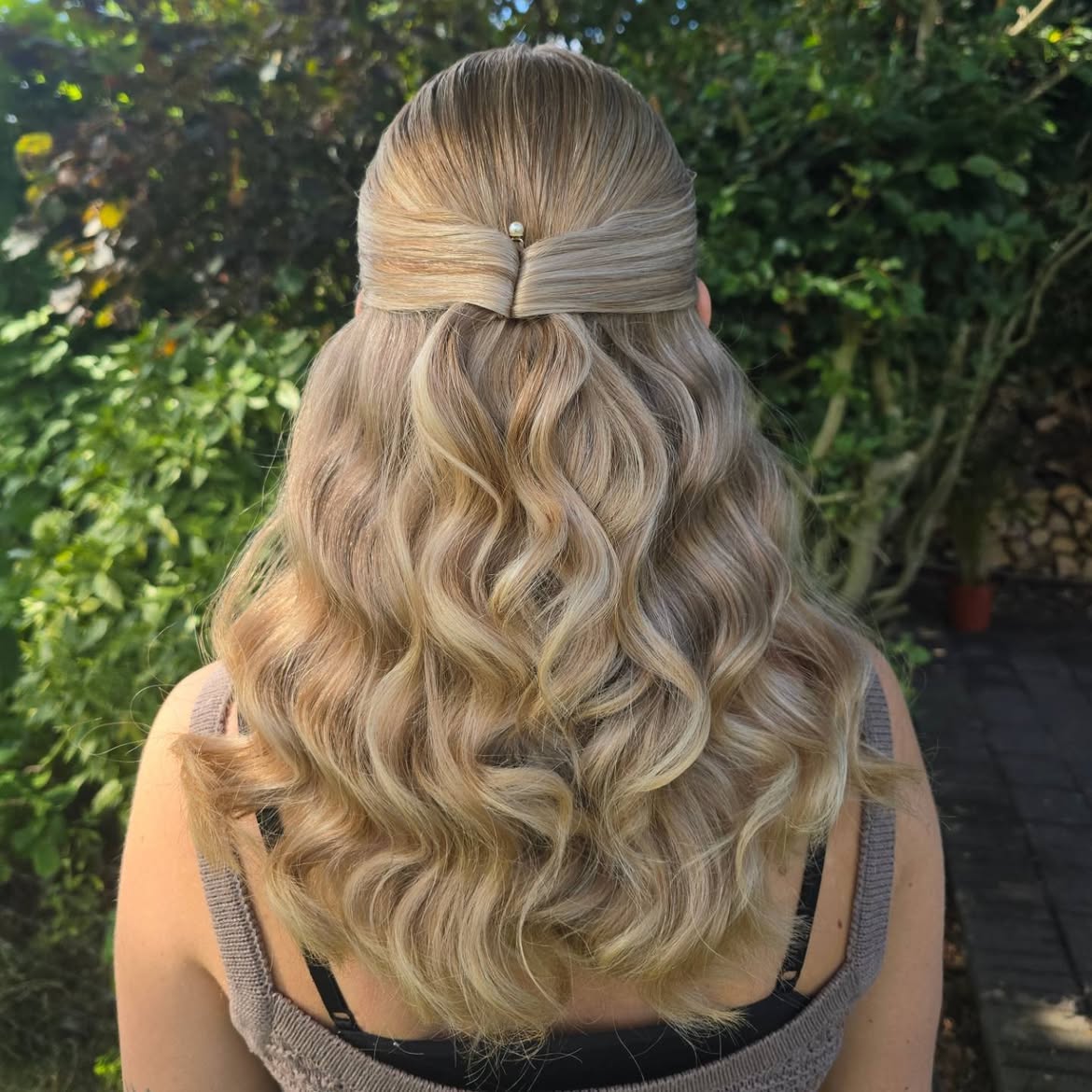 Elegant Half Up Half Down With Pearl Accent