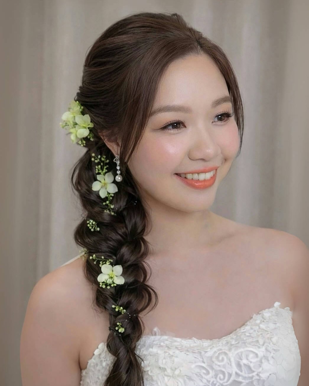 Elegant Side Braid With Delicate Floral Accents