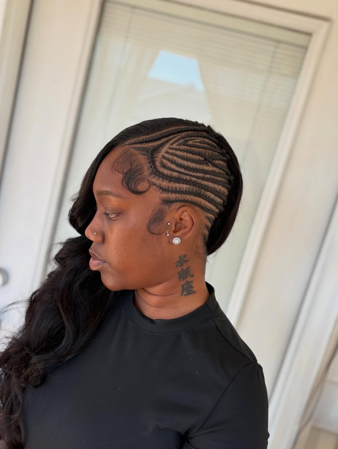 Elegant Side Cornrows With Loose Waves