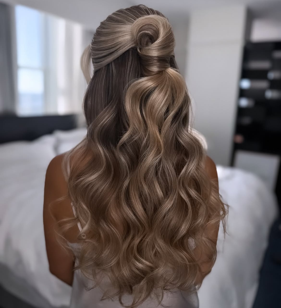 Elegant Twisted Half Up Half Down Waves