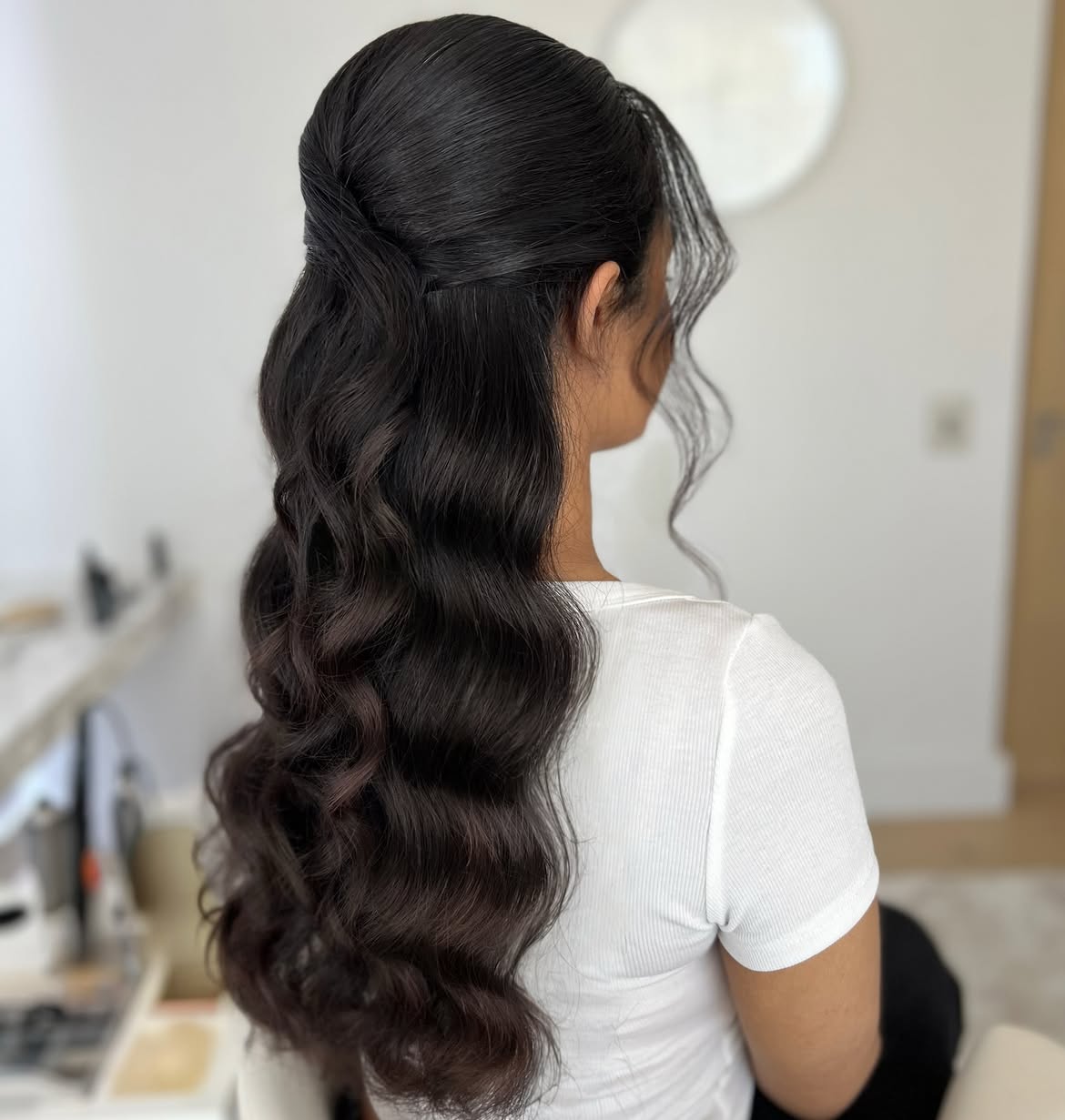 Elegant Twisted Half-Up Waves For Long Hair