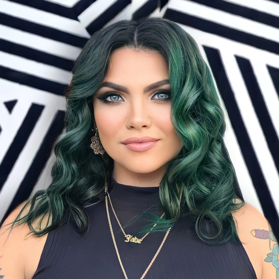 Emerald Green Deep Waves With Face Framing Layers