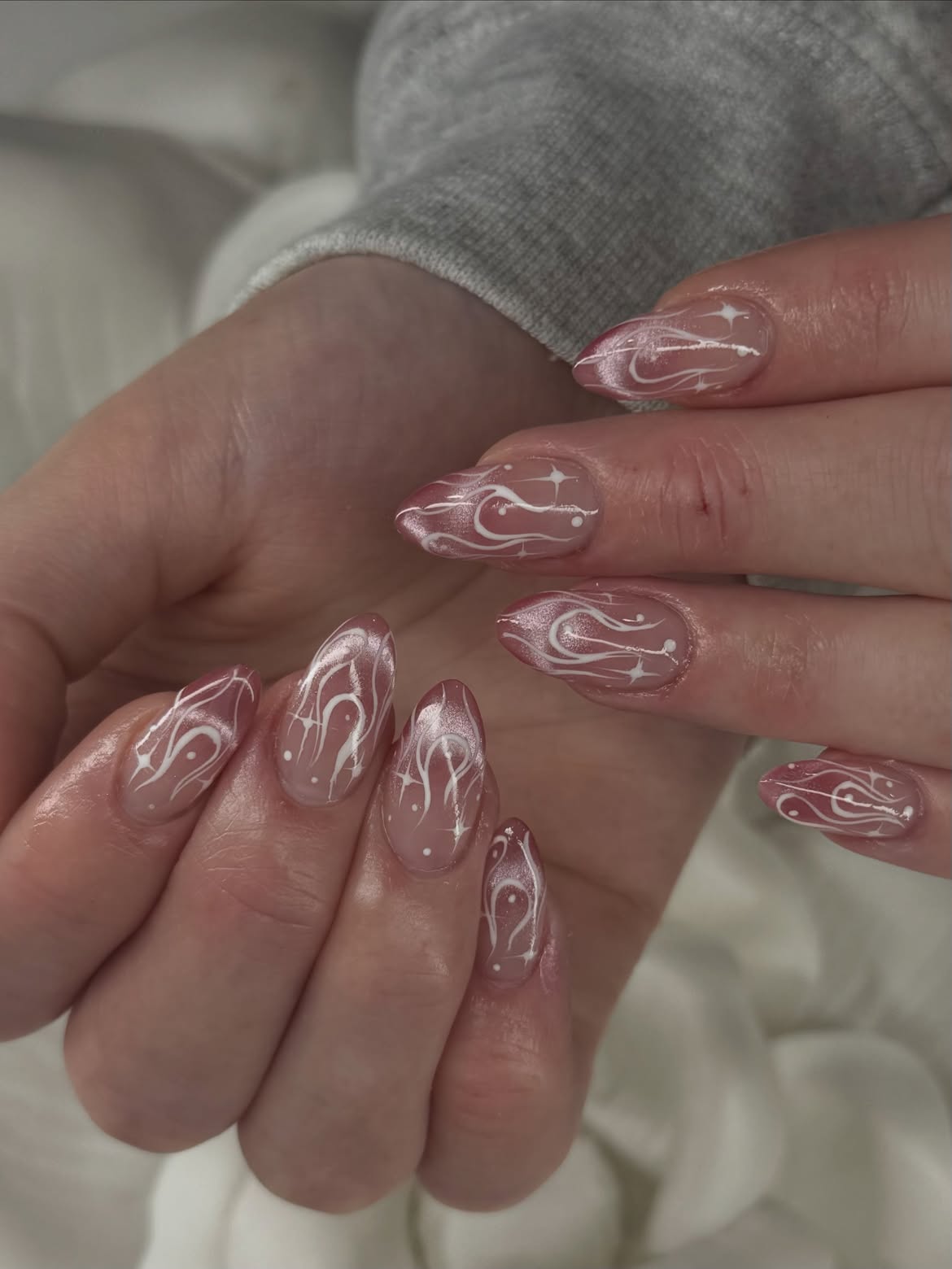 Ethereal Cat Eye Swirl Almond Nails