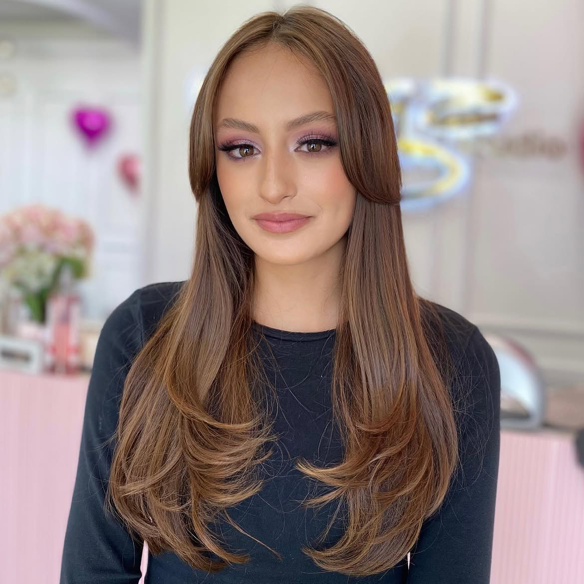 Face-Framing Layers With Soft Brunette Balayage