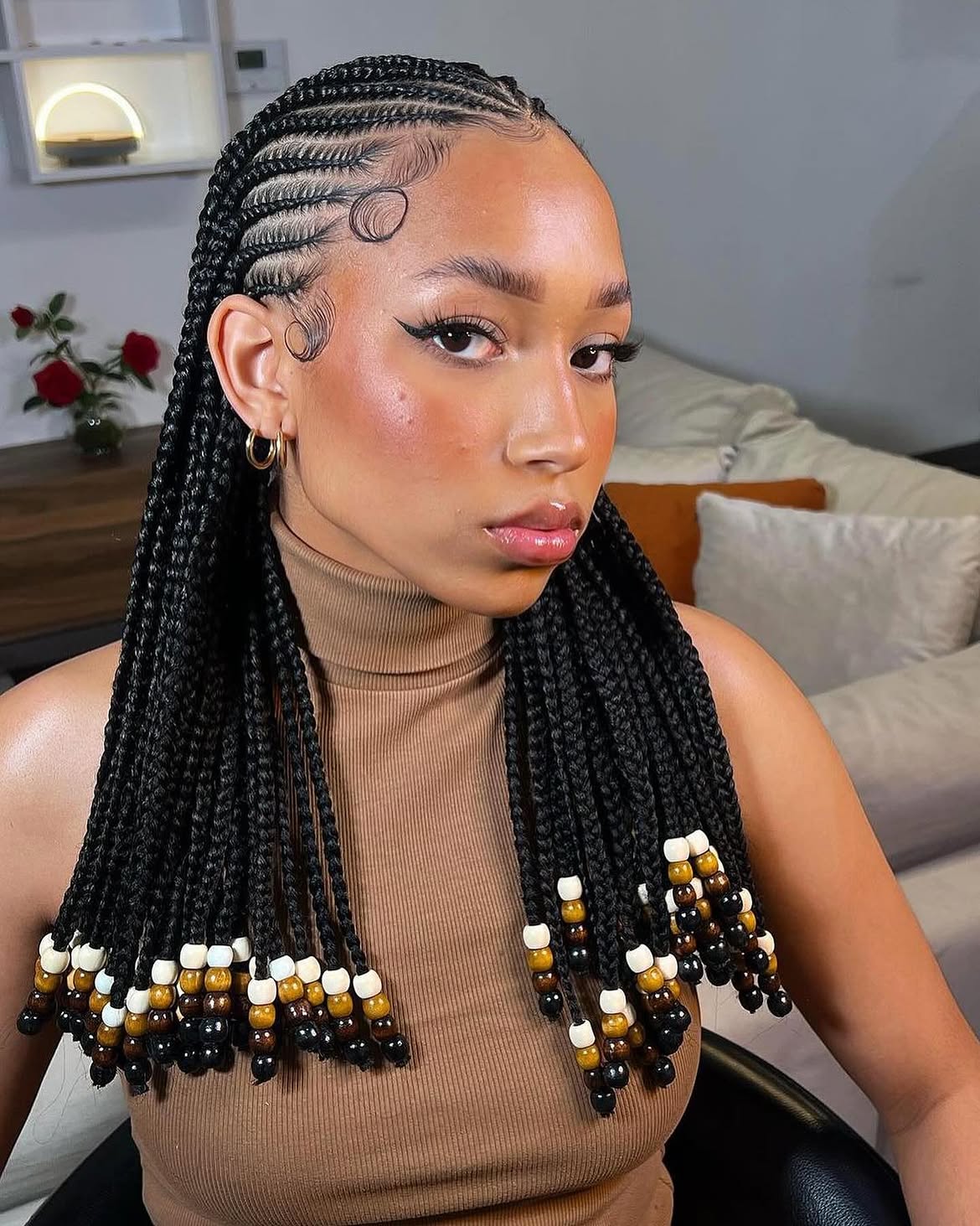 Feed-In Braids With Wooden Beads