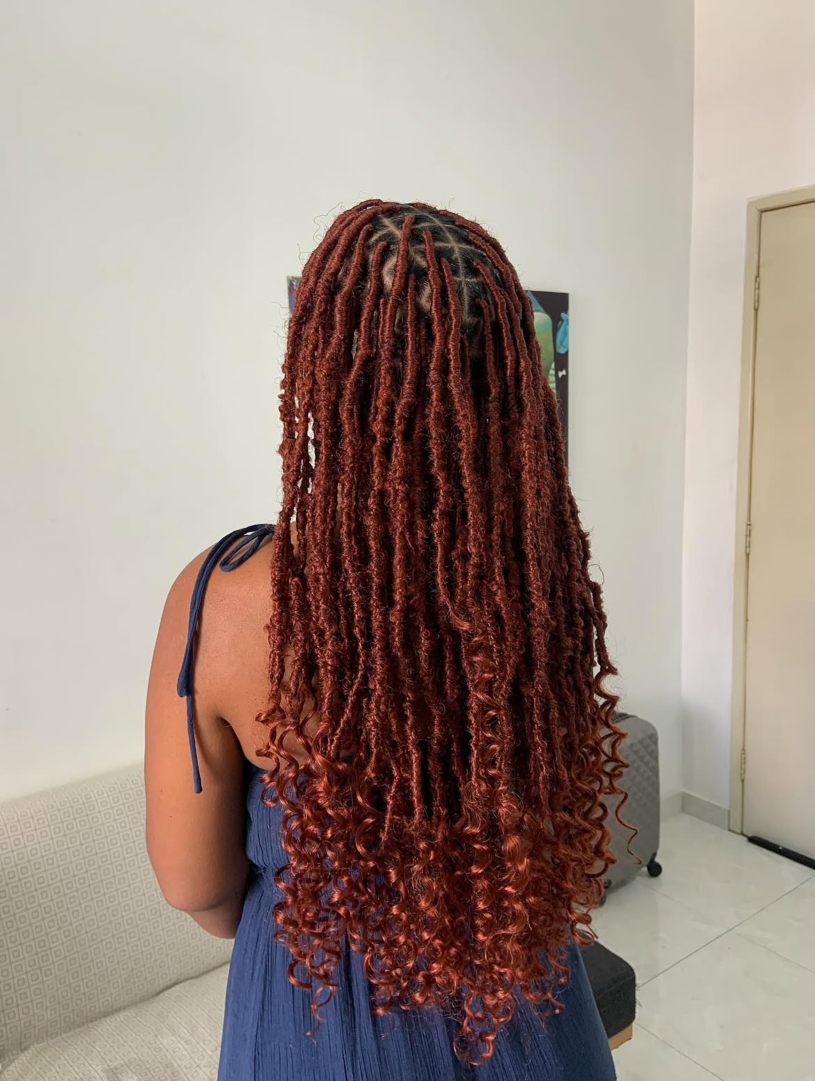 Fiery Copper Faux Locs With Defined Curls