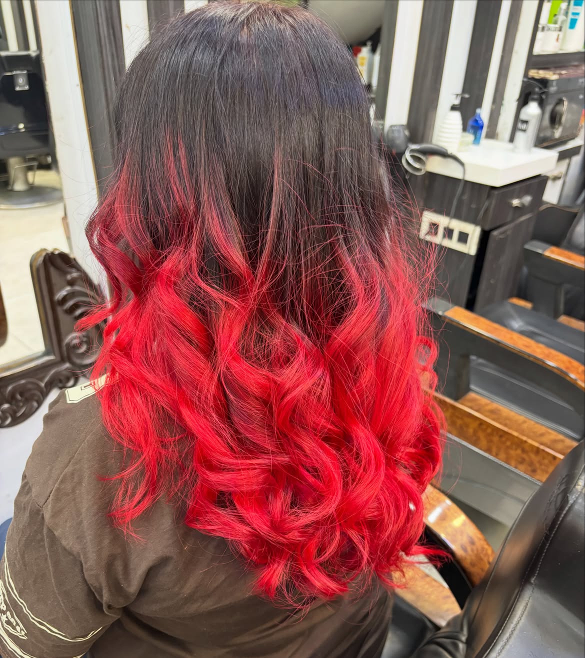 Fiery Ombre Waves With A Pop Of Crimson
