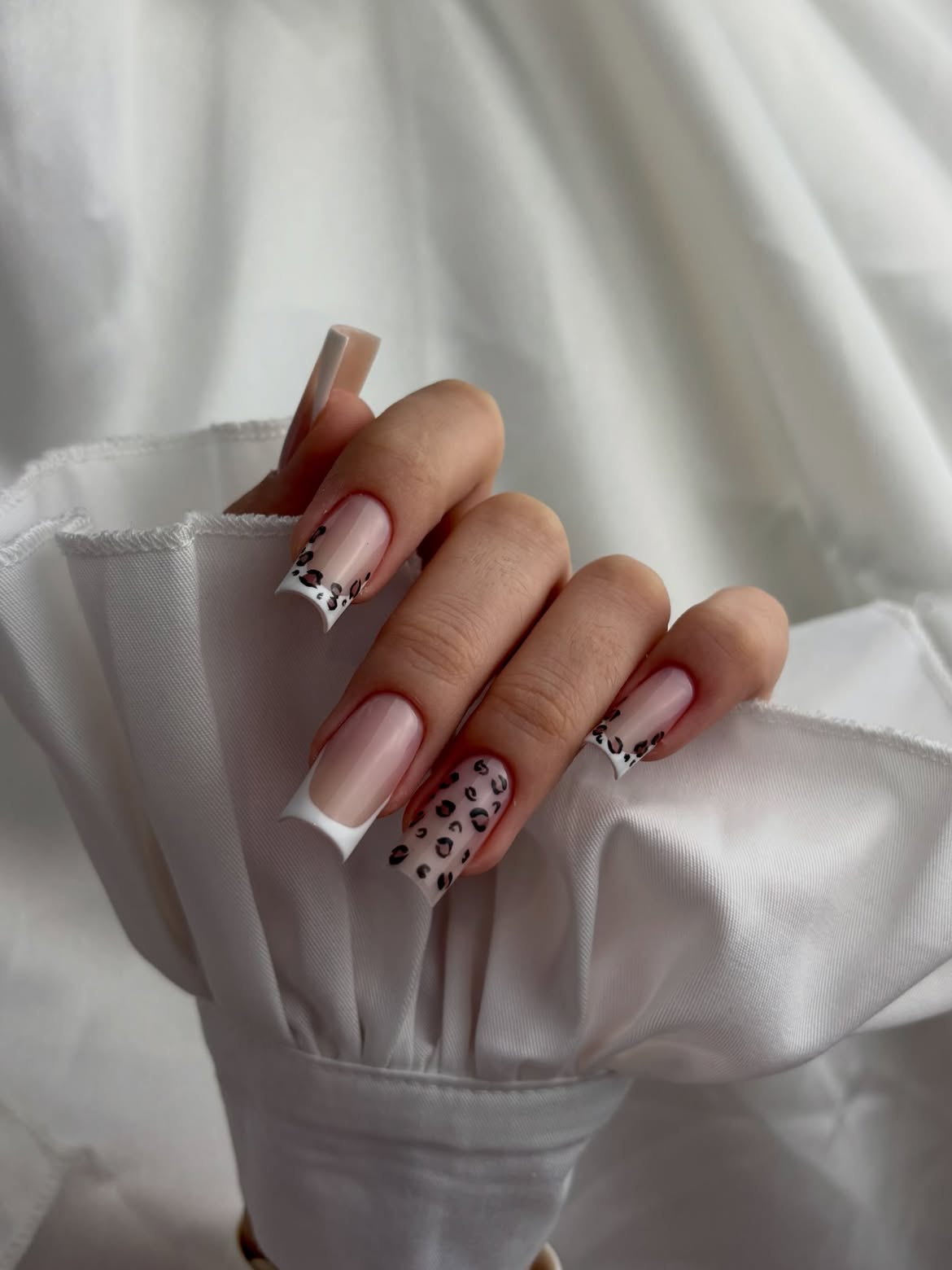 French Tip Leopard Accent Coffin Nails
