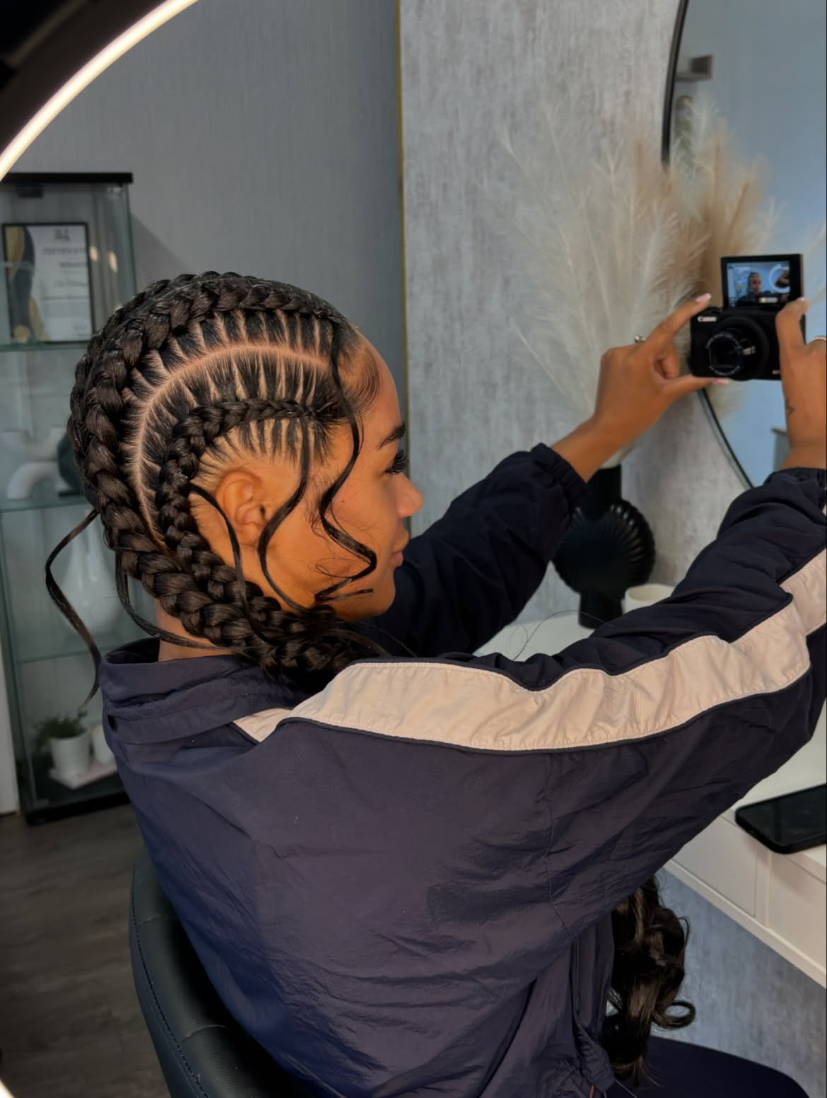 Geometric Cornrow Braids With Loose Tendrils