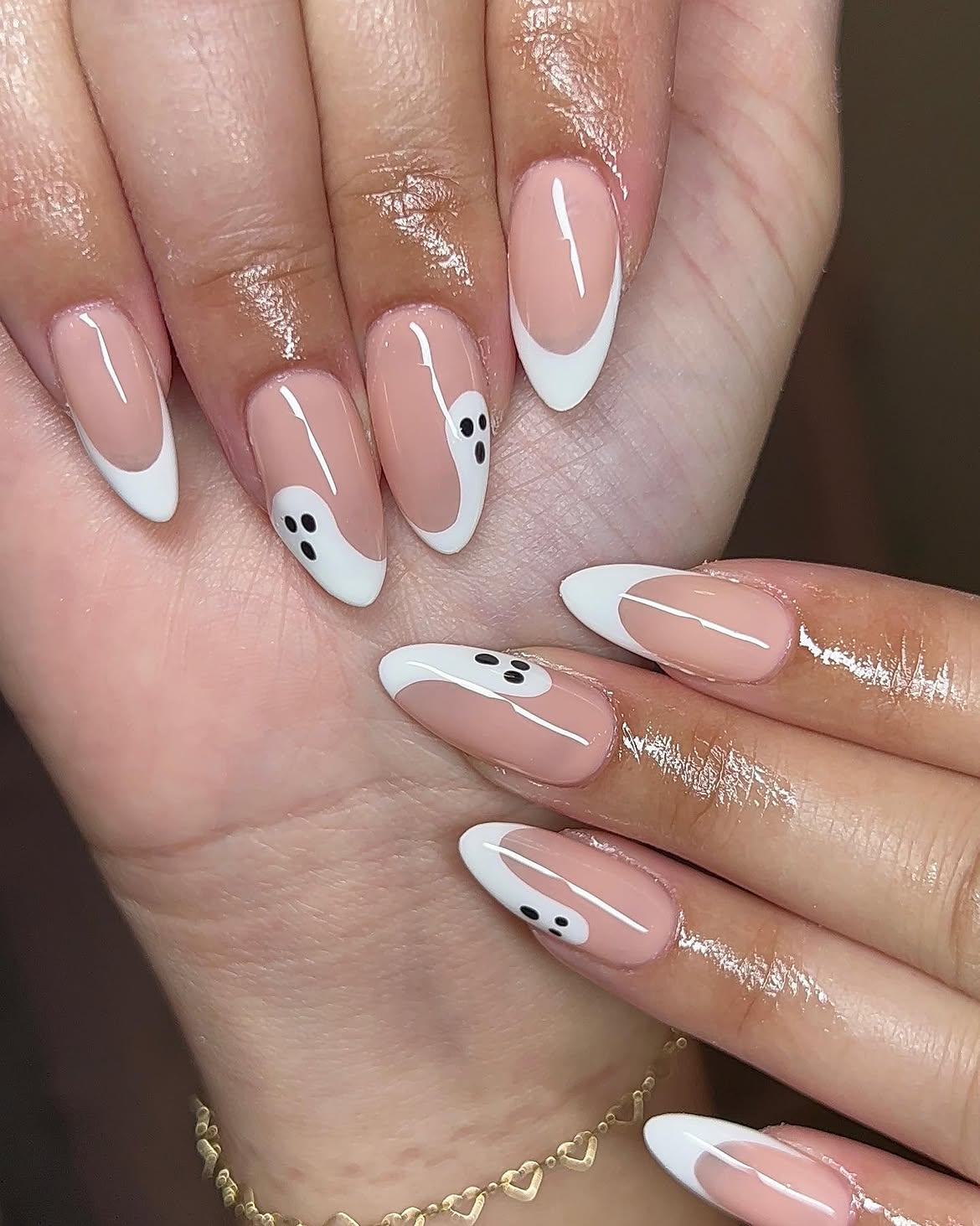 Ghost French Tip Almond Nails