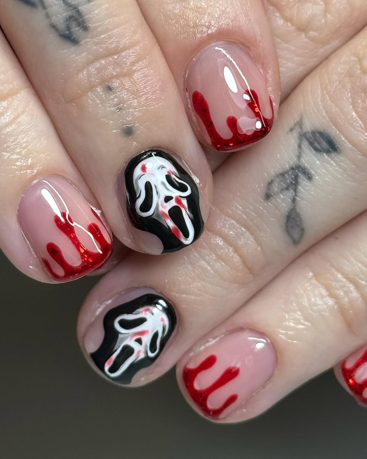 Ghostface & Bloody Drip Short Oval Nails