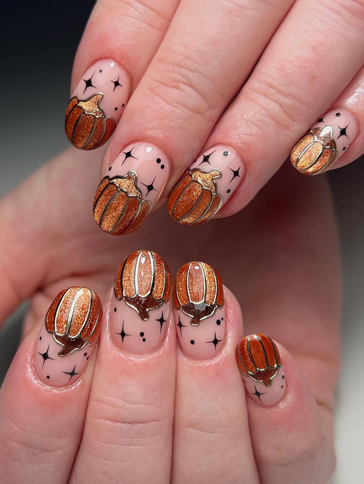 Gilded Pumpkin Sparkle Autumn Nails