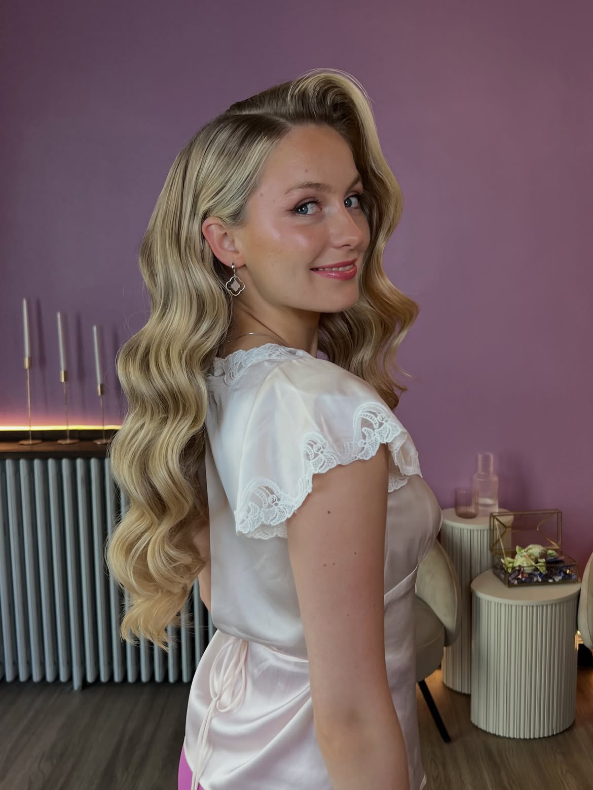 Glamorous Hollywood Waves On Long Honey Blonde Hair