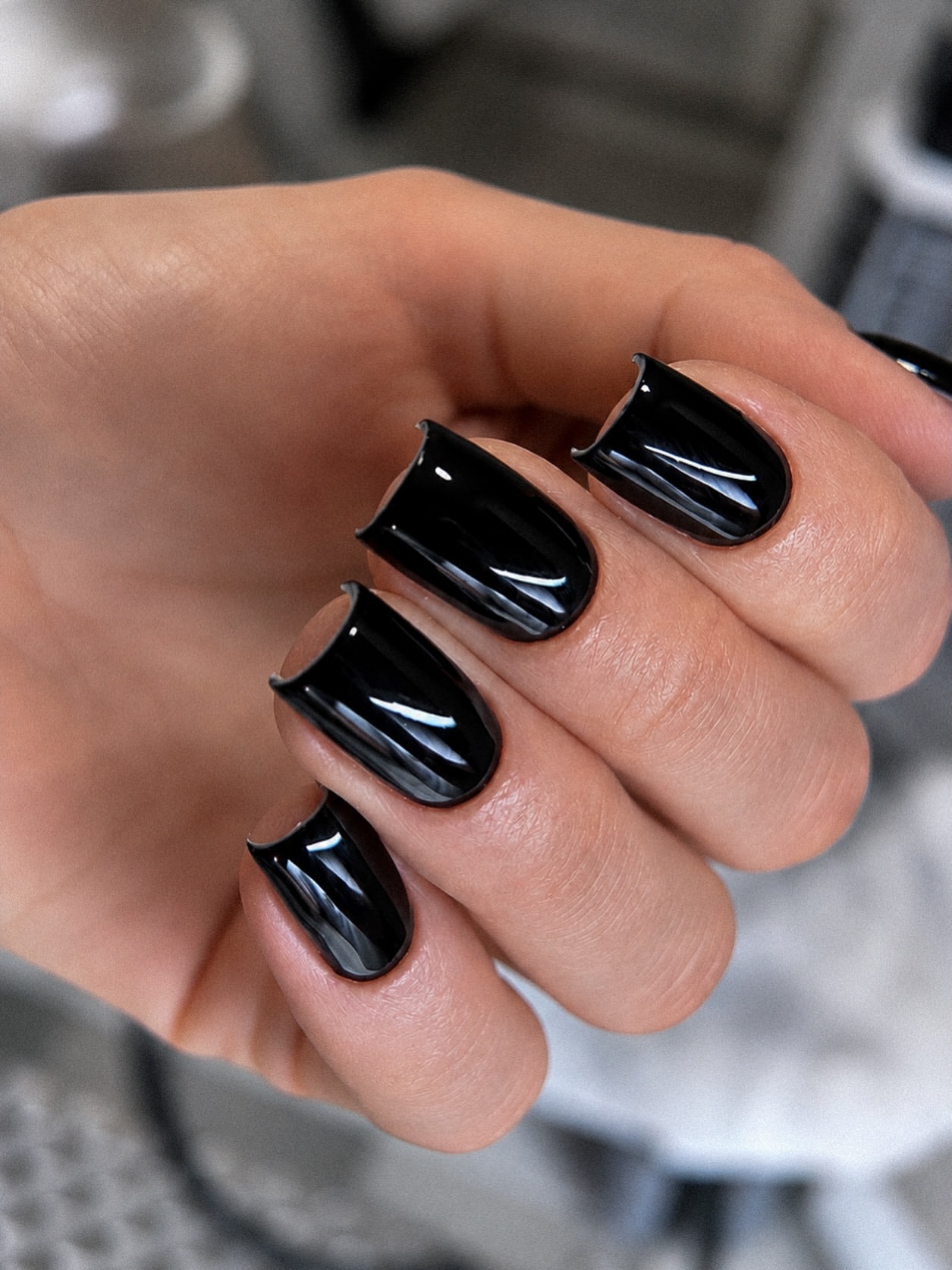Glossy Black Aura Skater Nails